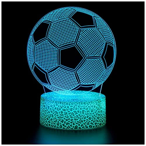 ZNZ Football 3D Illusion Lamp Christmas Gift Night Light for Kids Boys Girls Men's Women's, 16 Colors Auto Changing Touch Switch Desk Decoration Lamps Birthday Gift with Remote Control