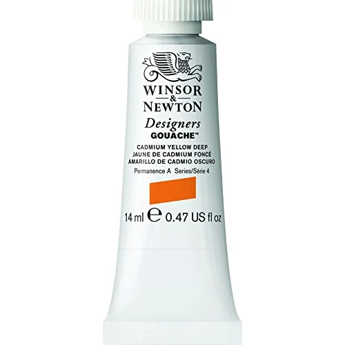 Winsor & Newton Designers Gouache - Peinture Gouache pour le Dessin, L'illustration, le Design - Aquarelle Opaque, Tube de 14ml, Couleur Jaune De Cadmium Fonce Row