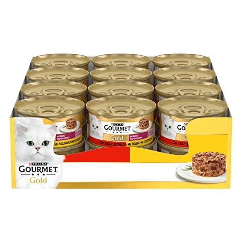 Purina Gourmet Gold Wet Cat Weaves Chicken and Beef, 24 Cans of 85 g Each, Pack of 24 x 85 g…