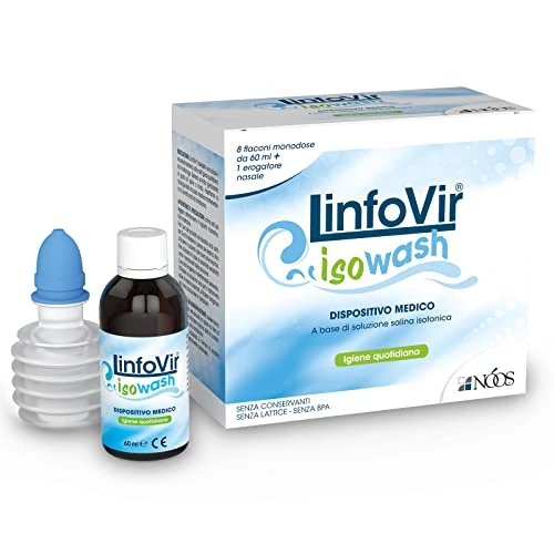 Offerta a tempo: LinfoVir® ISOWASH Soluzione Isotonica per Lavaggi Nasali Adulto e Bambino 8 Flaconi Monodose da 60ml Kit Completo Erogatore a Soffietto Pulizia Naso e Detersione Delicata per Adulti e Bambini - 0.00% da 13.60 € a 13.60 €