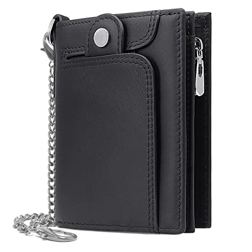 Limited-time offer: REETEE Mens Wallet RFID Blocking Genuine Leather Wallets Mens with Chain and Zip Coin Pocket, Real Leather Wallet for Gents Men’s 14 Credit Card Holders Bifold Slim Wallets for Men Gift (Black) from 20.99 £ to 20.99 £ (save 0.00%)