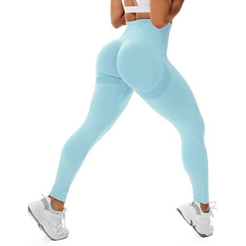 Zeitlich begrenztes Angebot: STARBILD Booty Boom Leggings Damen Po Push Up, Nahtlos Scrunch Butt Yogahose Blickdicht, Hohe Taille Seamless Hose Lang Geraffte, H4160-Himmelblau L von 29.99 € auf 9.99 € (67% Rabatt)
