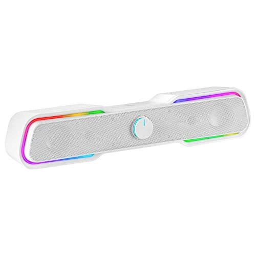 Mars Gaming MSBX, Barra de Sonido Gaming 10W, Iluminación RGB Dinámica, Procesador de Sonido DSP, Bluetooth 5.0 + Jack, Sonido Espacial Multi-Nivel, Blanco