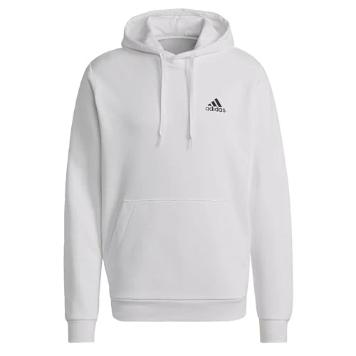 adidas Hombre Essentials Fleece Hoodie, White / Black, M Tall