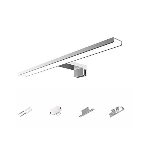 YIQAN 40cm LED Espejo Luz de Baño, Lámpara 10W 700 Lúmenes, 230 Voltios, Luz de Espejo Baño 4000K, Aluminio Completo, 3 en 1, Luz Impermeable IP44