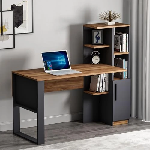 Limitiertes Angebot: Homidea Tody Schreibtisch - Computer & Schreibtisch - Arbeitsplatz - Stauraum mit Tür und Ablagen im modernen Design für Home Office oder Kinderzimmer (Tody - Anthrazit/Walnuss) von 189.90 EUR auf 149.90 EUR (Spare 21%)