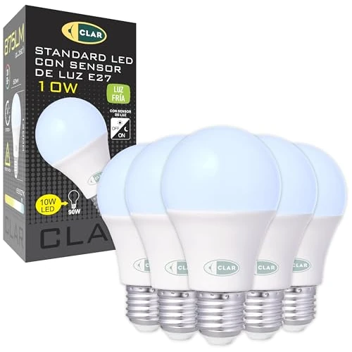 Oferta limitada: CLAR - Bombilla con Sensor Crepuscular 10W - Luz Fría para Noche y Día, Exterior (Pack 5) de 29.99 € a 29.99 € (ahorro 0.00%)