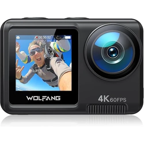 Offerta a tempo: WOLFANG Dual Color Screen Action Cam 4K 60FPS 24MP GA420 WiFi Fotocamera, 10M Corpo/40M Custodia Impermeabile Subacquea Videocamera Casco con Telecomando, Dual Mic, Batterie 2x1350mAh - 40% da 149.99 € a 89.99 €
