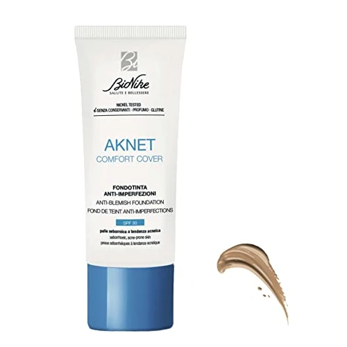 BioNike Aknet Comfort Cover Foundation Nr. 103 Beige, gegen Hautunreinheiten, verleiht ein leichtes, natürliches und angenehmes Ergebnis auf der Haut, 30 ml