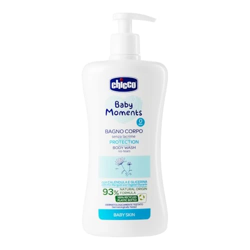 Chicco Baby Moments Bagno Corpo sin Lágrimas, Gel de Baño para Bebés, con Fórmula Natural, con Extracto de Caléndula, Propiedades Emolientes, 0+ Meses - 500 ml