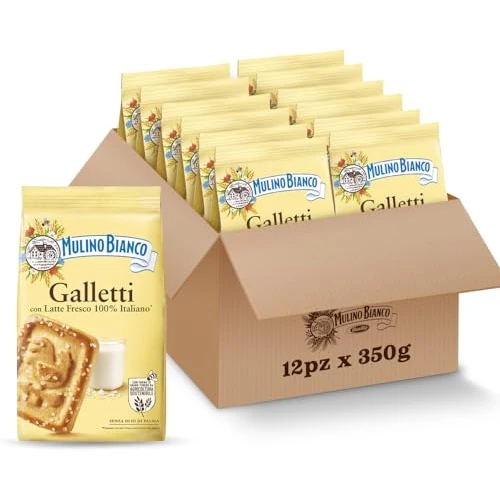 Offerta a tempo: Mulino Bianco Biscotti Frollini Galletti, 12 Pack da 350 g con Latte Fresco 100% Italiano — 39% da 26,16 € a 15,99 €
