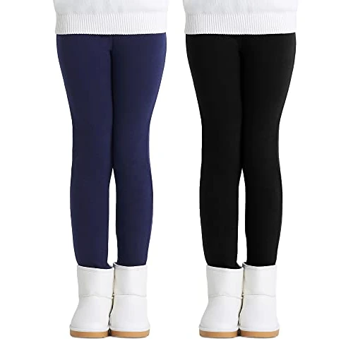 Adorel Mädchen Gefütterte Leggings Winter Baumwolle Thermoleggings 2er-Pack Schwarz Dunkelblau 146-152 EU (Herstellergröße 160)