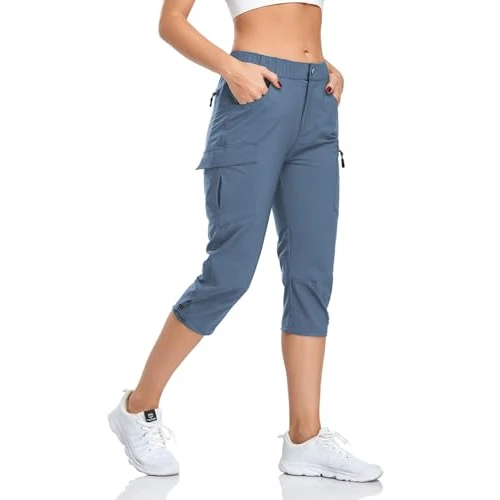 Zeitlich begrenztes Angebot: GymBrave Wanderhose Damen 3/4 Trekkinghose Stretch Leiche schnell trocknend Cargo Caprihose Sommer Outdoor UPF 50 mit Reißverschlusstaschen Steinblau M von 36.99 € auf 25.49 € (31% Rabatt)