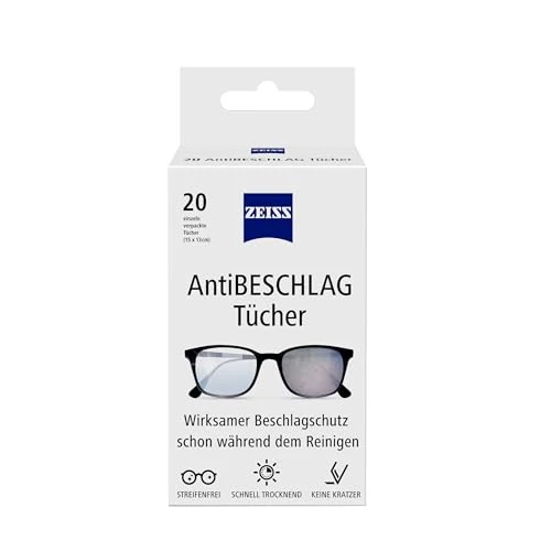 Zeiss anti-fog cloths, pack of 20 for long-lasting fog protection even during cleaning, each cloth individually packed – ideal for on The go or when travelling
