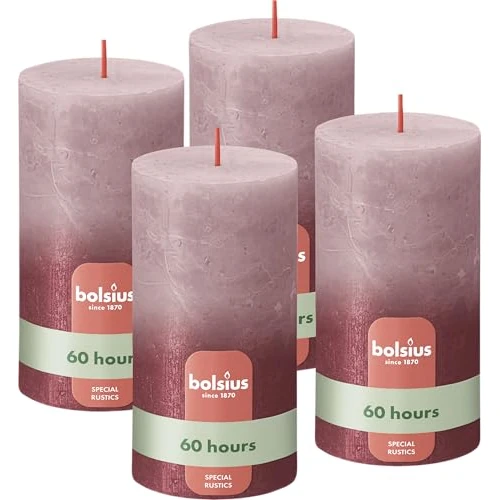 Offre limitee: Bolsius - Bougies pilier rustiques – Métal décoloré – Rose cendrée et rouge – 13 cm - lot de 4 - Longue durée de combustion de 60 heures de 23.96 EUR a 23.96 EUR (economie 0%)