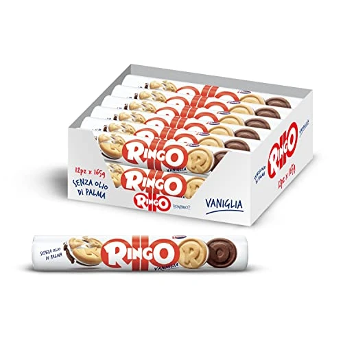 Offerta a tempo: Pavesi Snack Ringo Vaniglia, 12 Pack da 165 g, Biscotti Farciti con Crema al Gusto Vaniglia, Snack per Merenda o Pausa Studio, Formato Tubo - 22% da 22.49 € a 17.65 €