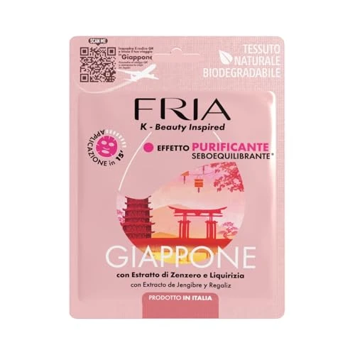 Fria K-Beauty Maschera Viso Giappone con estratto di Zenzero, Cannella e Pimpinella, Effetto Purificante e Sebo Equilibrante sulla Pelle, Dermatologicamente Testata, Confezione da 1 Maschera