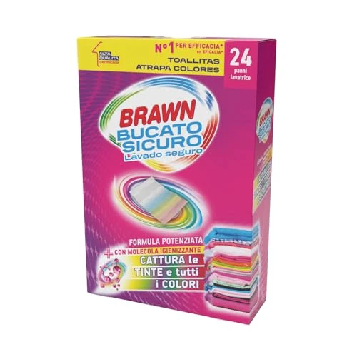 Brawn Bucato Sicuro Foglietti Acchiappacolore, Formula con Molecola Igienizzante Cattura le Tinte e i Colori, Confezione da 24 Foglietti