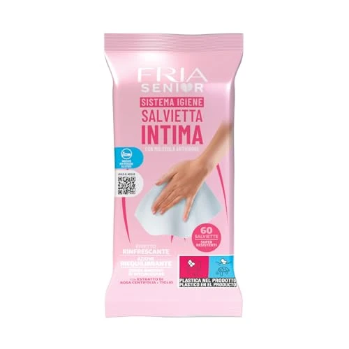 Offerta a tempo: Salviette per l’Igiene Intima degli Anziani - con Estratti di Rosa Centifolia e Tiglio - Azione Riequilibrante - Antiodore - Formato: 60 Salviette - FRIA Senior - 29% da 3.49 € a 2.49 €