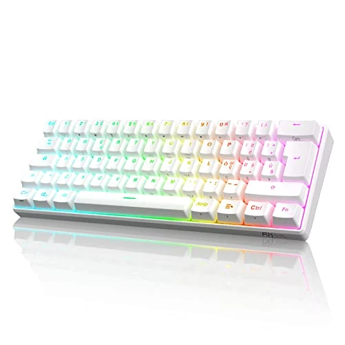 RK61 Tastiera Gaming Meccanica, 60% Tastiera Wireless 2.4Ghz/Bluetooth/USB-C RGB Backlit Interruttore Marrone Hot Swap Double-Shot ABS Keycaps Compatibile con Win/Mac, Bianco (QWERTY Layout Italiano)