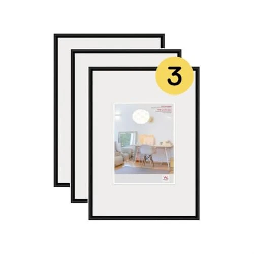 walther design Bilderrahmen schwarz 40 x 60 cm mit Kunstglas 3er Pack, New Lifestyle Kunststoffrahmen KVX460B3