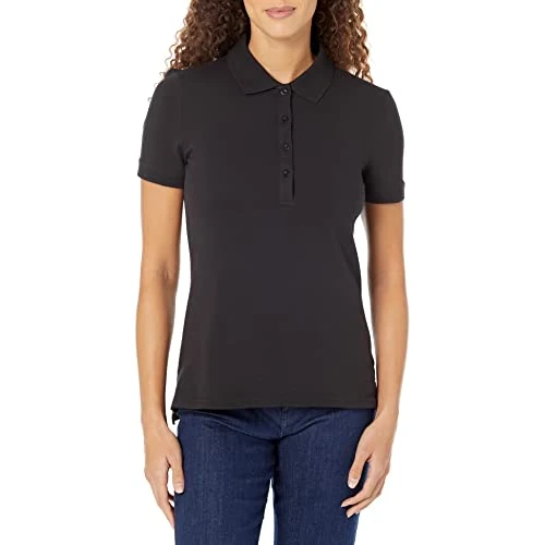 Amazon Essentials Polo A Manica Corta (Taglie Forti Disponibili) Donna, Nero, XL Plus