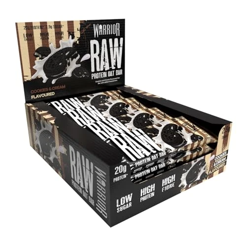 Offerta a tempo: Warrior Raw Barretta Proteica 12 x 75 g – Barrette Proteiche ai Fiocchi d'Avena, Snack Proteico Senza Zucchero con Fibre e Prebiotici – Cookies & Cream - 16% da 17.99 € a 15.09 €