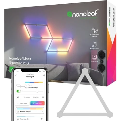Offerta a tempo: Nanoleaf Lines 60 Degrees Expansion Pack, 3 Barre LED Aggiuntivi RGBW Smart Modulari - Applique da Parete Interno Modulari, Luci Led 16M Colori WiFi, Funziona con Alexa, Sincronia Musica e Monitor - 44% da 75.03 € a 41.89 €