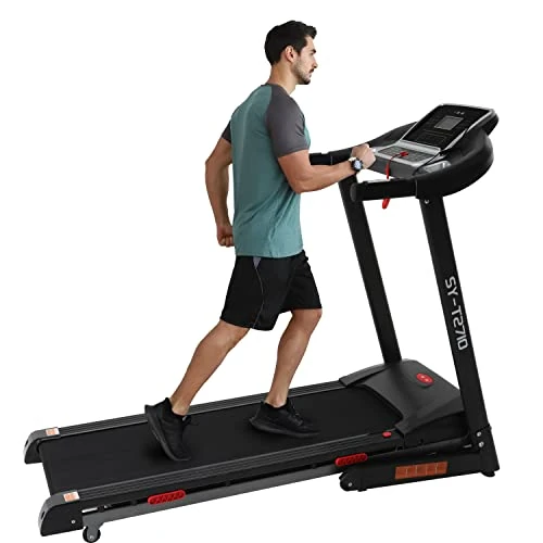 ISE Pro Folding Electric Treadmill, 3 HP Quiet Motor, 1-16 km/h LCD Screen Multifunction with 12 Exercise Programmes, Automatic Tilt with Transport Wheels, SY-T2710