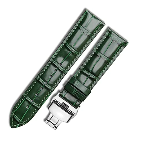 Limitiertes Angebot: MUENShop Uhrenarmband mit faltschließe Leder Schnellverschluss Echtleder Armband für 18mm-24mm Schwarz Braun Blau Grün Kalbsleder Ersatz für Herren/Damen (18mm, Dunkelgrün) von 17.99 EUR auf 14.39 EUR (Spare 20%)