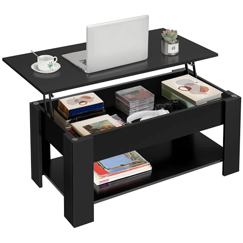 Offerta a tempo: Yaheetech Tavolino da Caffè sollevabile 98 x 50 x 42-56 cm Nero - 13% da 73.99 € a 64.59 €