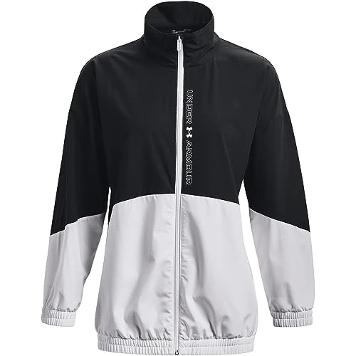 Zeitlich begrenztes Angebot: Under Armour Gewebte Oversize-Jacke mit durchgehendem Reißverschluss für Damen, (001) schwarz/weiß/weiß, S von 60.39 € auf 60.39 € (0.00% Rabatt)