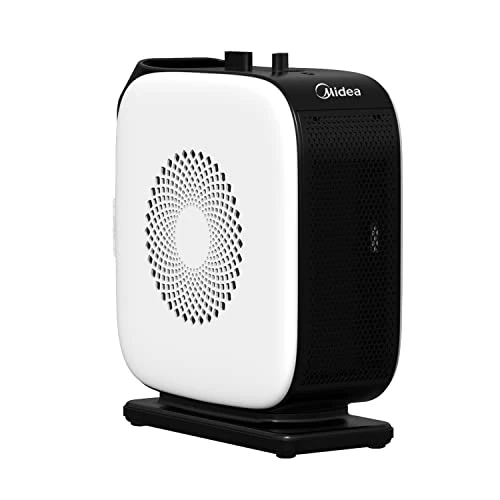 Midea Nty15-19Cae Fan Low Consumption PTC Ceramic Portable 1500W Energy Efficient with Adjustable Thermostat, White and Black, 26 x 10.5 x 28.5 cm, 3 kg