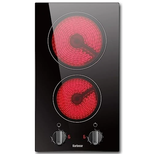 Ceramic Hob, Karinear 30 CM 2 Burners, Electric Hob without Plug, 2800W, Black