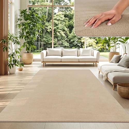Limited offer: TT Home Large Rug Short Pile Monochrome Modern Design Washable, colour: Dark Beige, Size:200x280 cm from 69.99 EUR to 69.99 EUR (save 0%)
