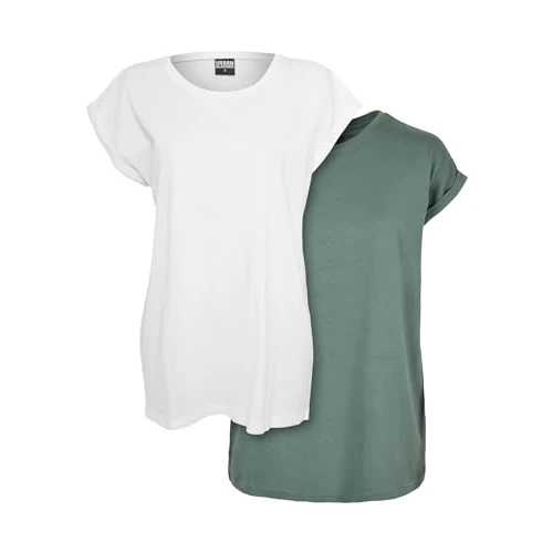 Offerta a tempo: URBAN CLASSICS Set 2 T-Shirts da Donna con Corta, Maglietta a Maniche Arrotolate da Donna, Colore bianco/paleleaf, 5XL - 37% da 22.90 € a 14.39 €
