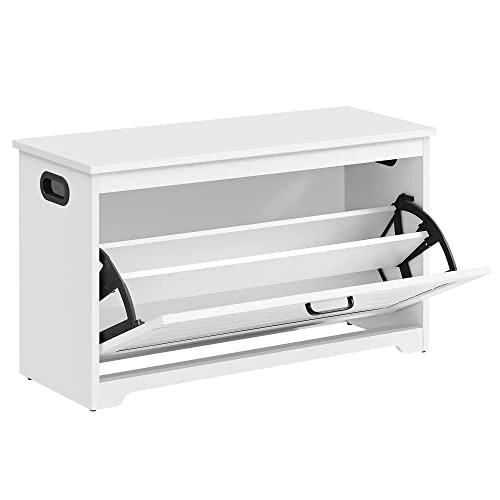VASAGLE Meuble à Chaussures pour entrée avec Porte Pliante, séparateur intérieur réglable, avec poignées latérales découpées, 80 x 30 x 46 cm, Blanc LHS120T10
