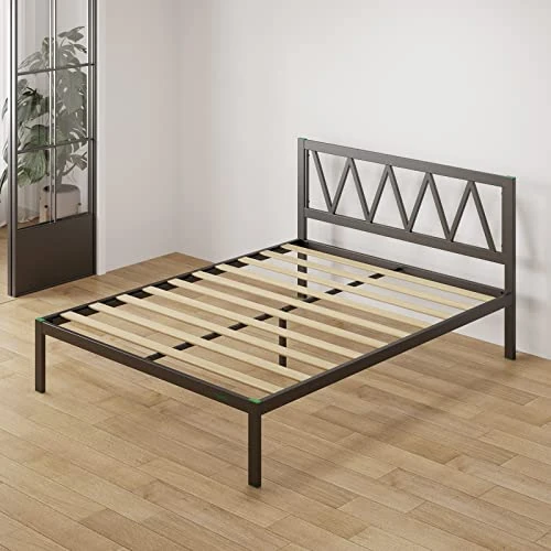 Novilla 30.5cm Metal Bed Frame, Platform Bed Frame with Headboard, Engineered Wood Slat Support, Solid Support Leg, Easy Assembly, Noise-cancelling Design, Underbed Storage Space, 160x200cm, Black
