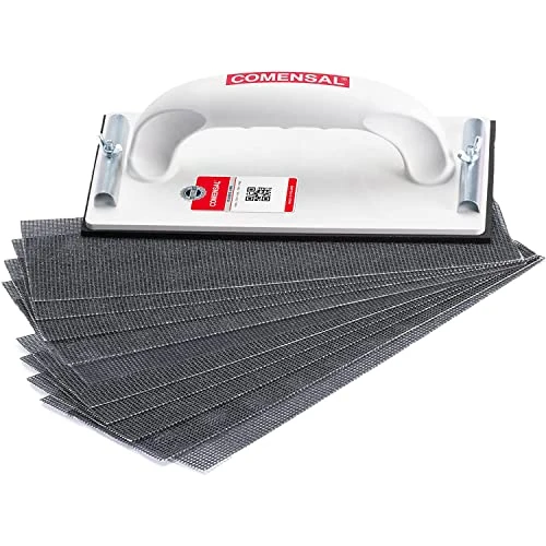 COMENSAL Levigatrice manuale - Blocco abrasivo - Levigatrice manuale per cartongesso - per una finitura uniforme - Set di carta vetrata - Made in EU - 7,9 x 22,9 cm