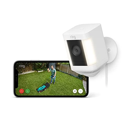 Offre limitée : Ring Caméra Spotlight Plus avec adaptateur secteur (Spotlight Cam Plus Plug-in)| Caméra de surveillance extérieure wifi HD, audio bidirectionnel, projecteurs LED | Essai Ring Home gratuit 30 j. de 149.99 € à 79.99 € (47% de remise)