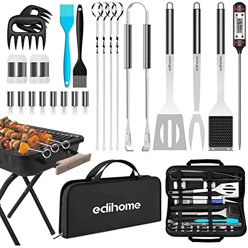 Offerta a tempo: Edihome, Set Barbecue, Accesori Barbecue, 25 Pezzi, Kit Professionale, BBQ, Acciaio Inossidabile, Regalo Uomo, con Custodia Premium Grill - 15% da 29.99 € a 25.49 €