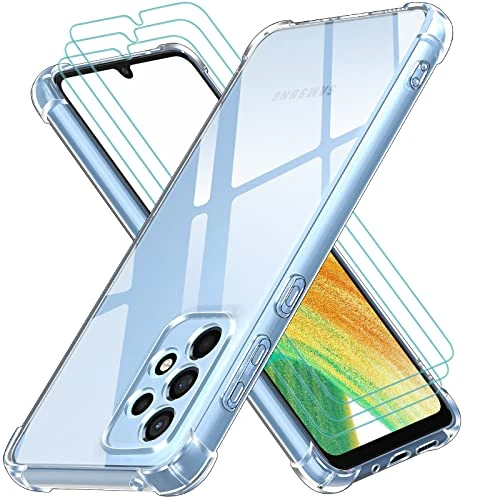 ivoler Funda para Samsung Galaxy A33 5G con 3 Piezas Cristal Templado, Carcasa Protectora Antigolpes Transparente, Suave TPU Silicona Caso Delgada Anti-Choques Case