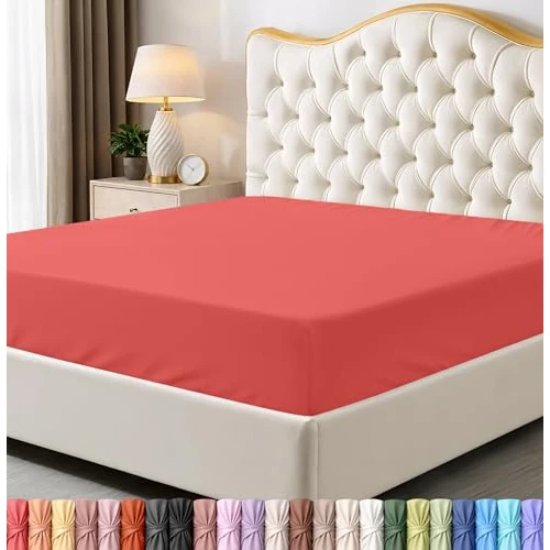 Offerta a tempo: Utopia Bedding, lenzuolo sotto con angoli per letto queen size, tasca profonda, in morbida microfibra, resistente al restringimento e allo sbiadimento, facile da pulire, solo lenzuolo, corallo - 25% da 34.00 € a 25.37 €