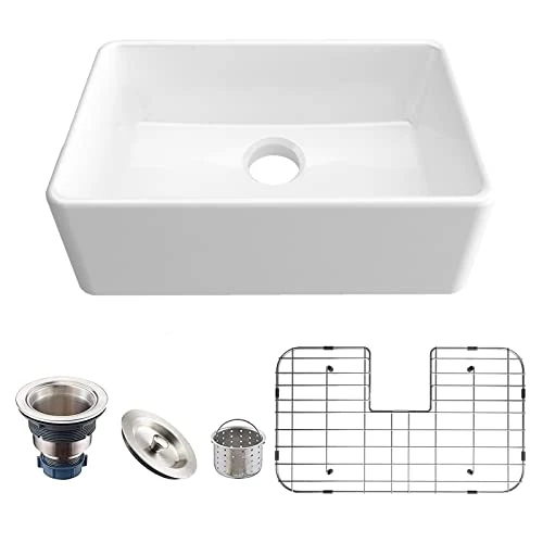 Offerta a tempo: Lavello da cucina per fattoria piccola da 61 cm Lavello in ceramica Grembiule lavello frontale con filtro e griglie a pavimento - 0.00% da 175.00 € a 175.00 €