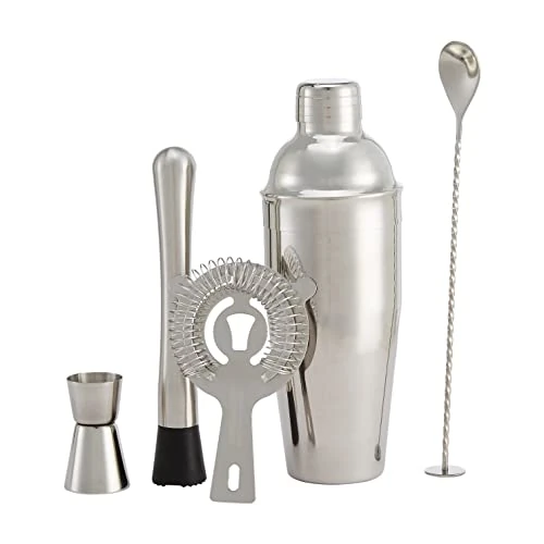 Offre limitée : Amazon Basics cocktail, 5 unités, 70 cl, shaker, doseur, passoire, pilon, Acier inoxydable de 19.94 € à 19.94 € (0.00% de remise)