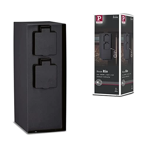 Offerta a tempo: Paulmann 94657 - Lampada da esterno Rio a 2 prese, IP44, rettangolare, max. 3,650 W, colore: antracite - 36% da 49.03 € a 31.26 €
