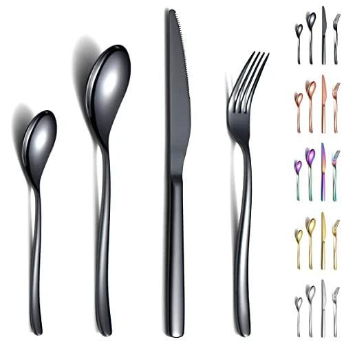 Tijdelijke aanbieding: Berglander Zwarte bestekset, 24-delig, stabiel roestvrij staal, zwart titanium bestekset, bestekset, roestvrij, vorken en lepels bestekset, vaatwasmachinebestendig van 34.99 EUR naar 34.99 EUR (korting 0%)