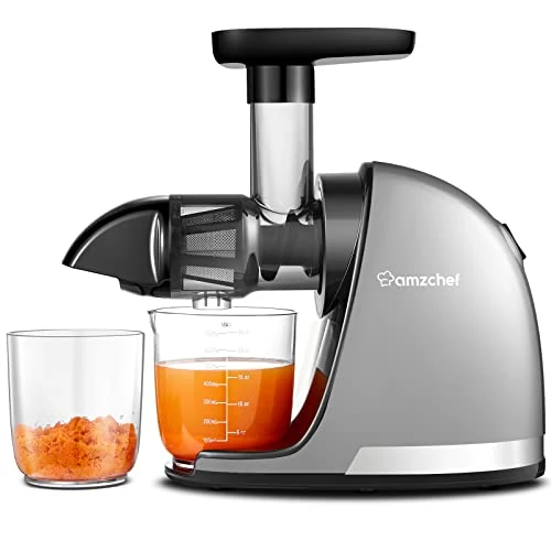 Offerta a tempo: AMZCHEF Estrattore Frutta e Verdura - Estrattore a Freddo Pofessionale - Masticazione Delicata Non C'è Bisogno Di Filtrare - Estrattore Di Succo Senza BPA con Due Tazze e Pennello - Argento - 0.00% da 109.60 € a 109.60 €