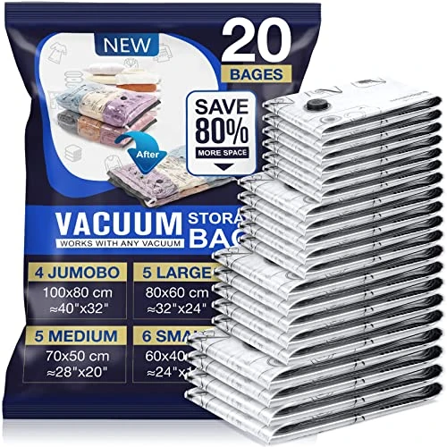 Accenter Vacuum Bags for Clothes 20-Set Vacuum Seal Bags for Clothes Save 80% Space Suitable for comforters and blankets, bedding compression seal