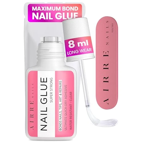 Offerta a tempo: AIRRE Colla per Unghie Finte Extra Forte con Ugello di Precisione (8 ml) Trasparente, Super Adesivo per Nail Art, Adesivi Acrilici, Applicatore di Precisione, con Lima di Preparazione - 0.00% da 7.97 € a 7.97 €